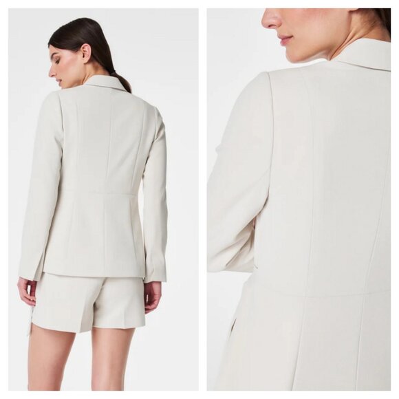 SPANX Carefree Crepe Wrap Blazer M Parchment (Cream/White) - Picture 2 of 16